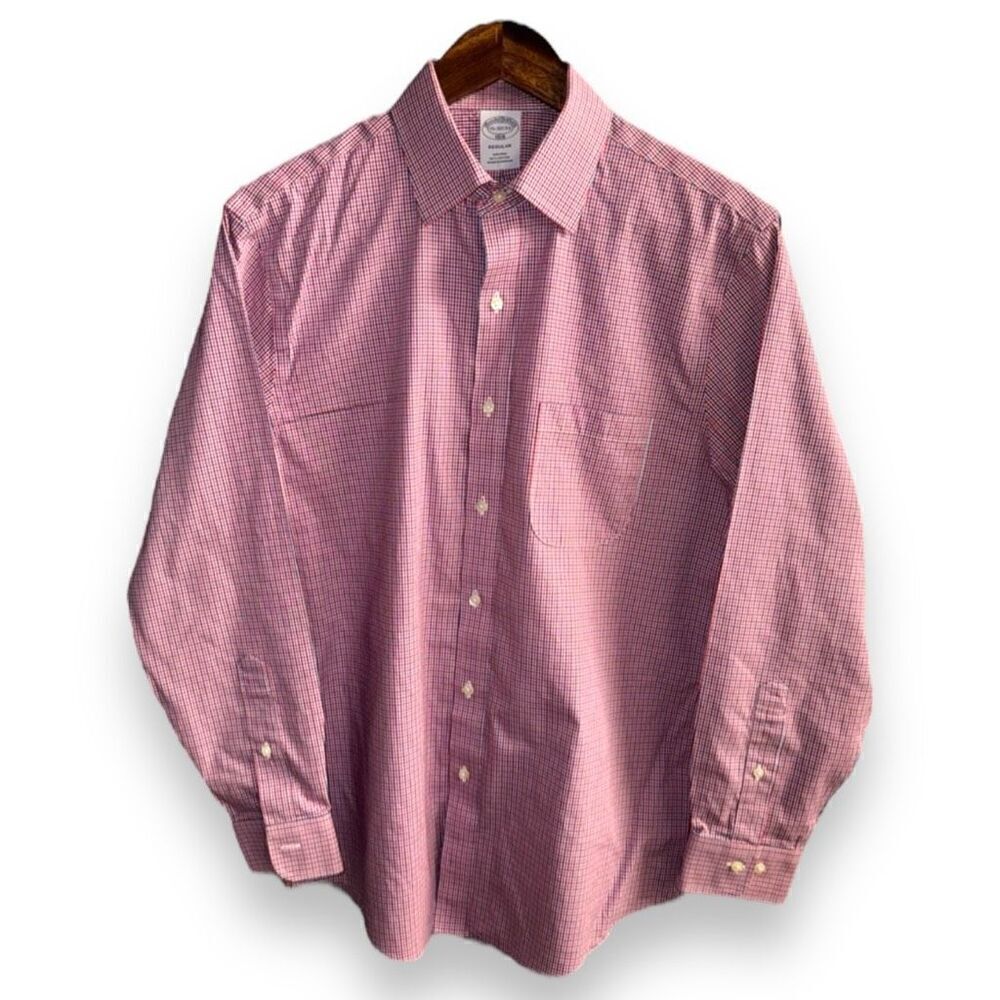 Navy & Red Brooks Brothers Regent Fit Non-Iron Dress Shirt Size S 15
